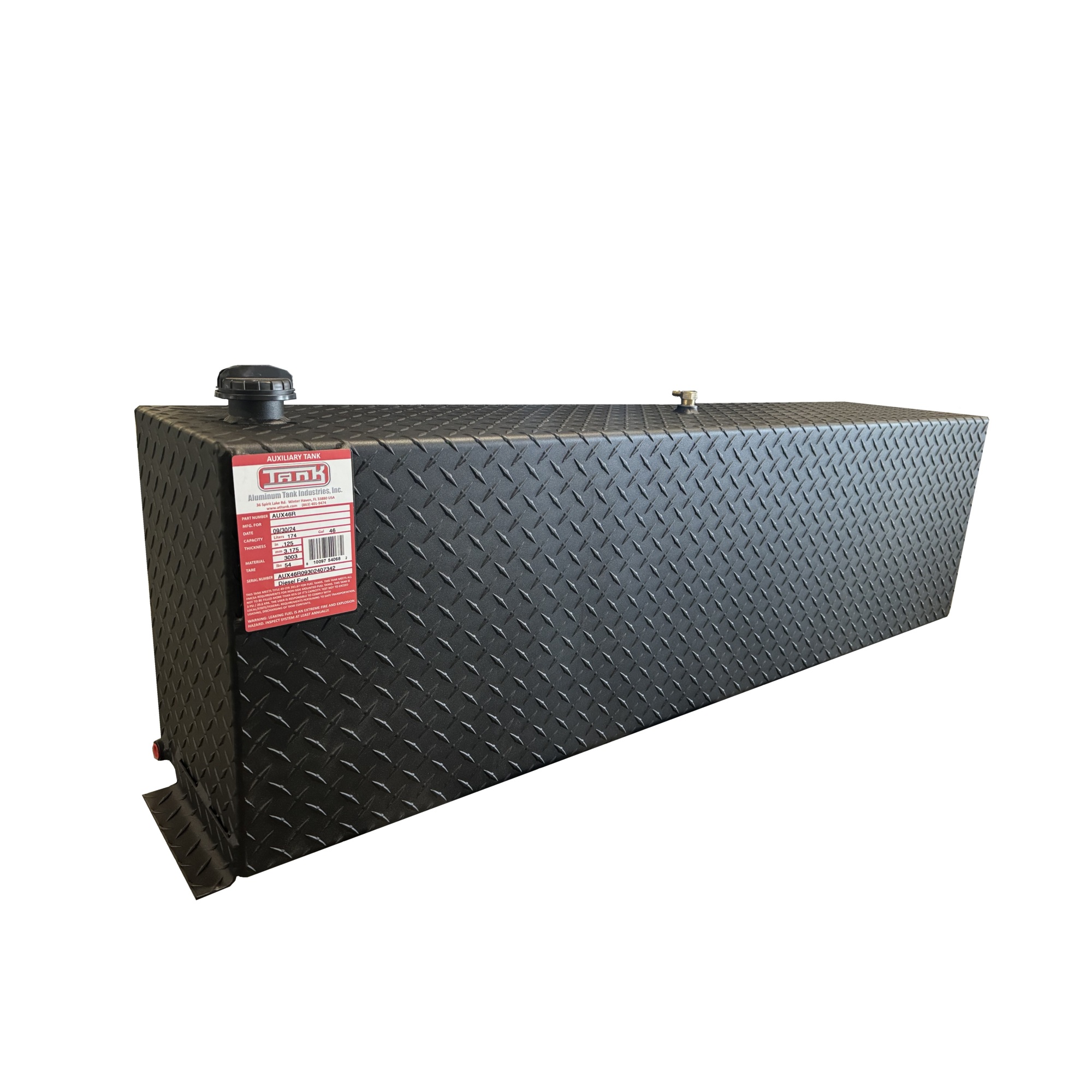 Tank Black Diesel Auxiliary Tank - 46 Gal. Capacity, Rectangle, Diamond Plate Aluminum, Model# AUX46RB